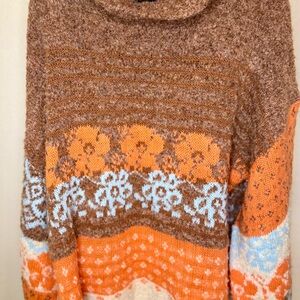 Fate Brown and Orange Floral Pattern Sweater